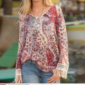 Sundance Terraza Top Blouse Boho Floral Long Sleeves Sz PM